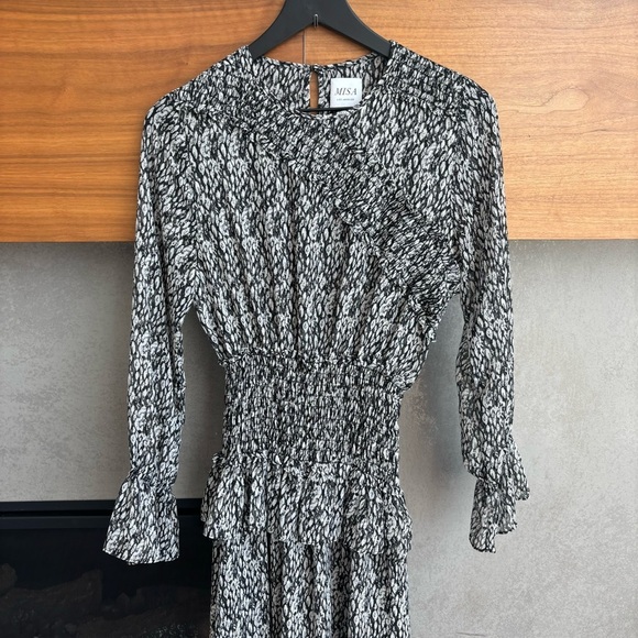 MISA Los Angeles Sophia Asymmetrical Ruffle Smocked Midi Dress, Size XS - Picture 5 of 16